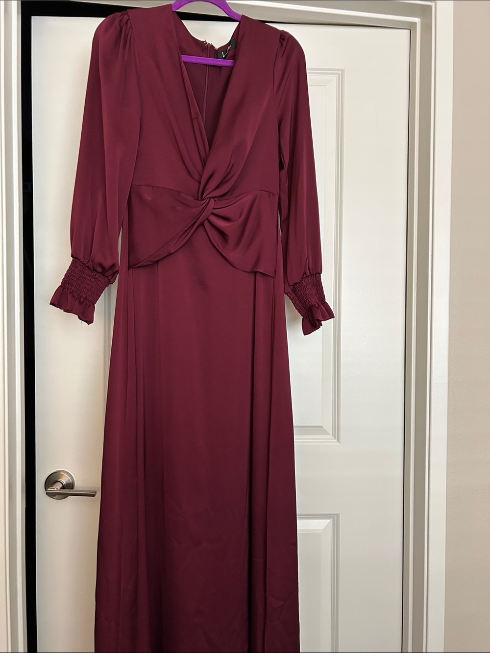 Lulu's Long Sleeve Twist Front Maxi Dress - Burgundy